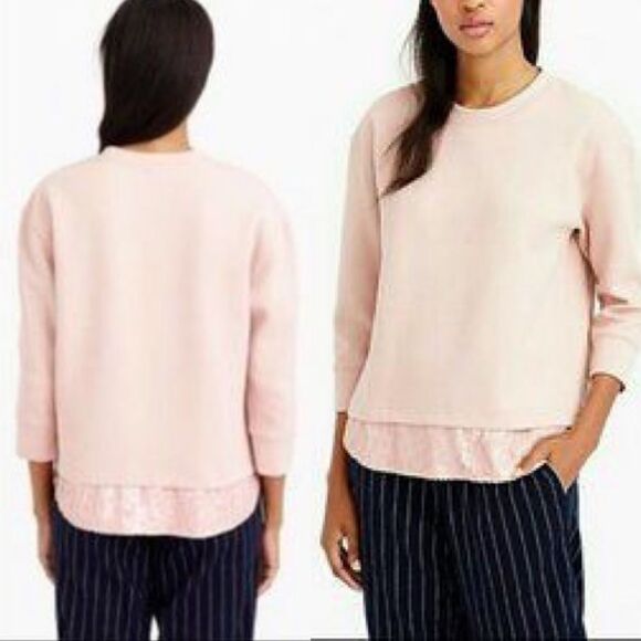 (SOLD) J. CREW Crew Neck 3/4 Sleeve Sequin Trim Sweatshirt Top Pink M - Picture 4 of 12